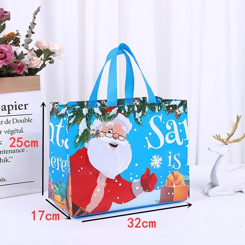 1Pc Large Christmas Gift Bags,Non-Woven Xmas Treat Bag Reusable Tote Bags with Handles for Kid Candy Goodie Xmas Party Favor