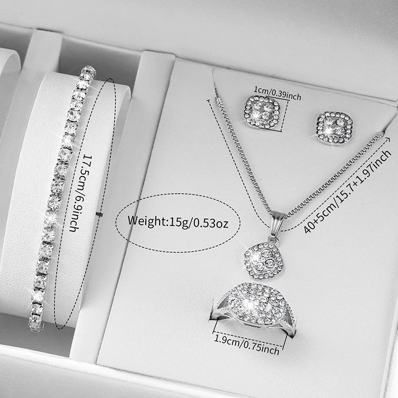 6PCS/Set Women's Watch Fashion Rhinestone Roma Dial Steel Band Quartz Watches Diamond Jewelry Set（Without Box）