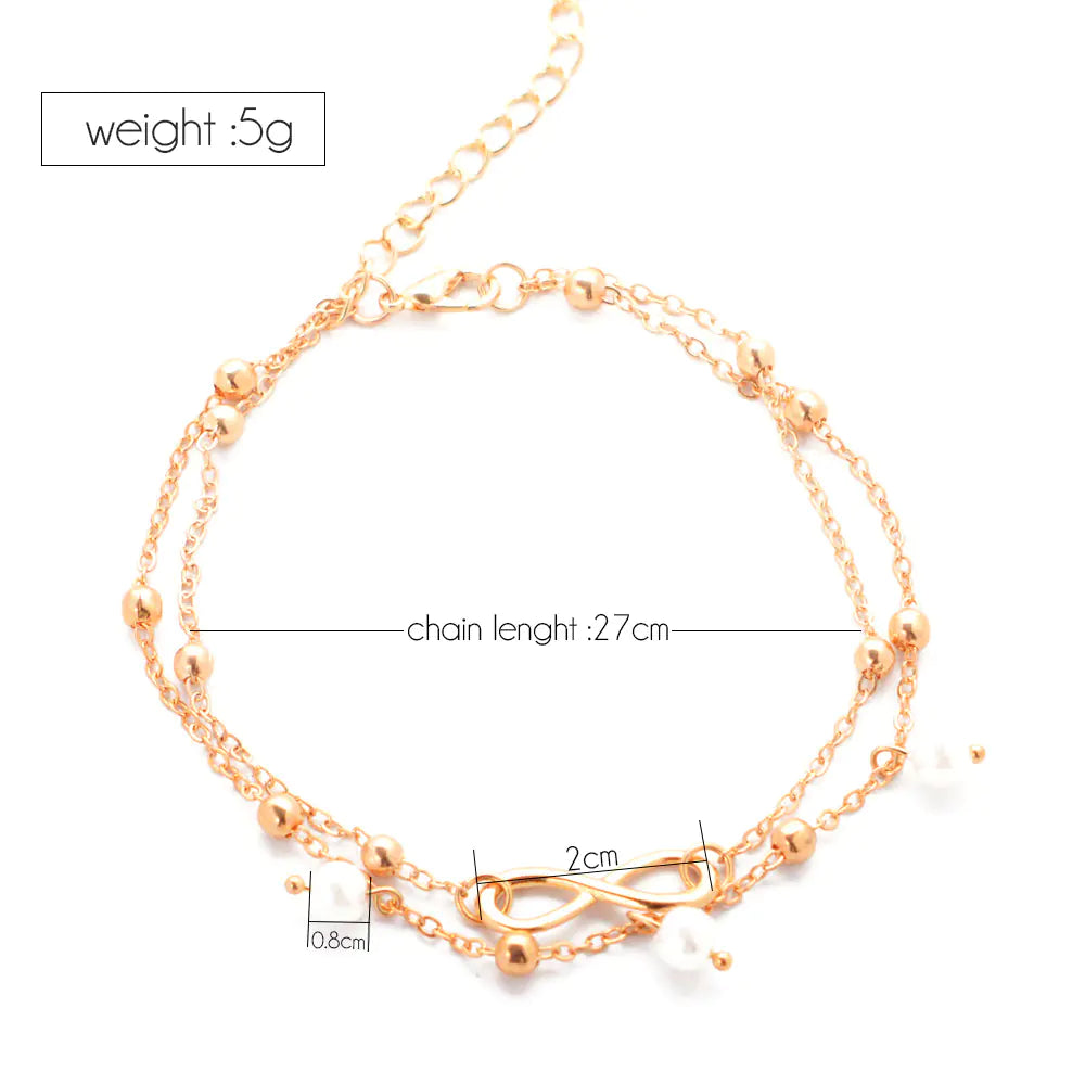 Trendy Handmade Double Layer Pearl Anklet Bracelet
