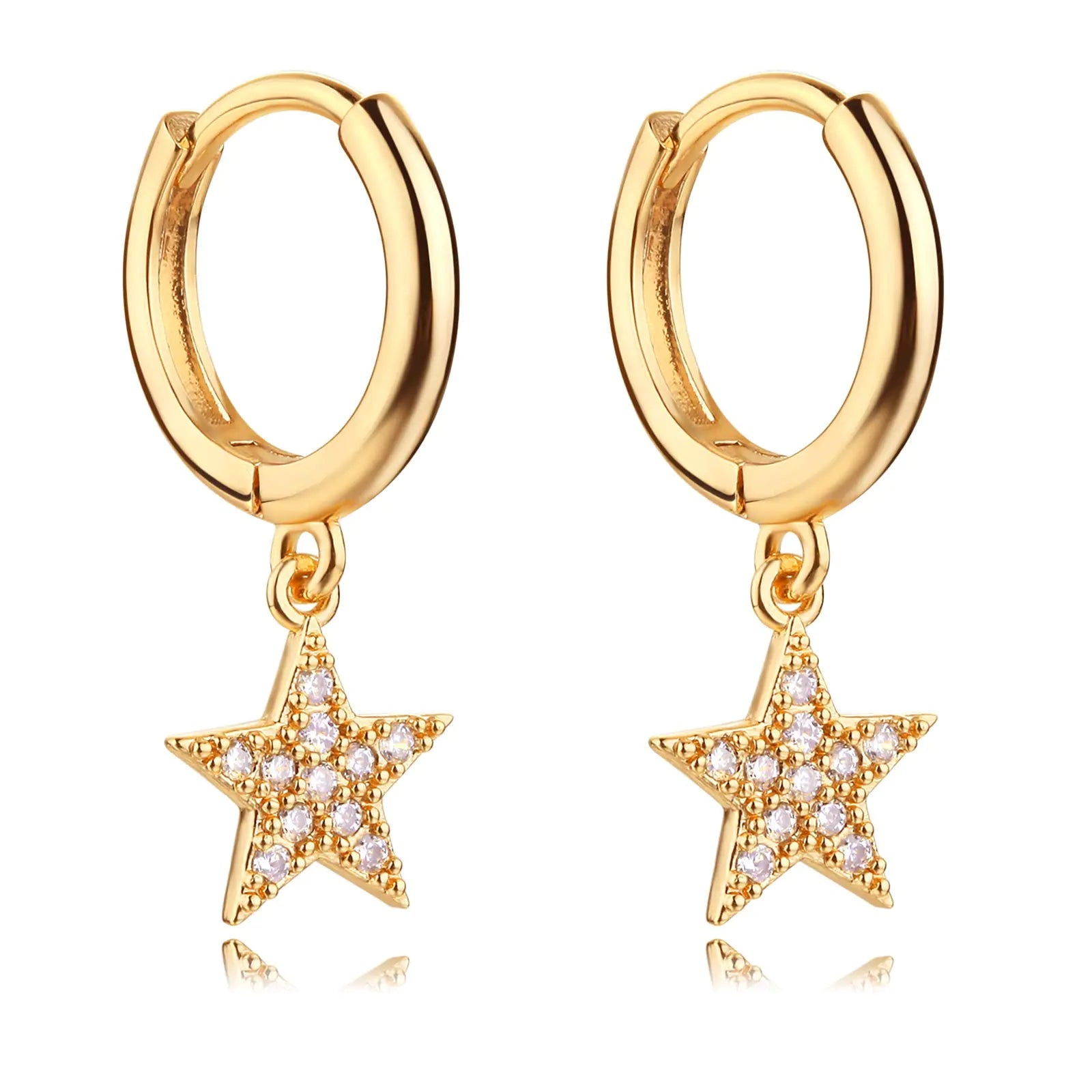 WEARON Gold Huggie Hoop Earrings for Women 14k Gold Plated Star CZ Drop Dangle Earrings Hypoallergenic Jewelry Gifts