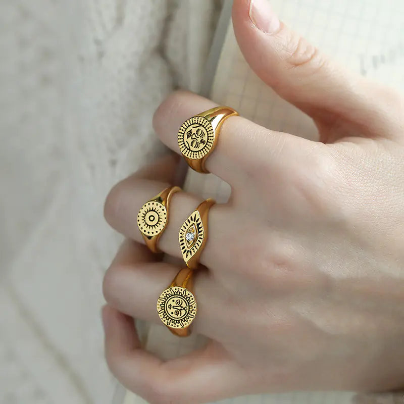 Minimalist Devil Eye Rings for Couples with Stars & Moon