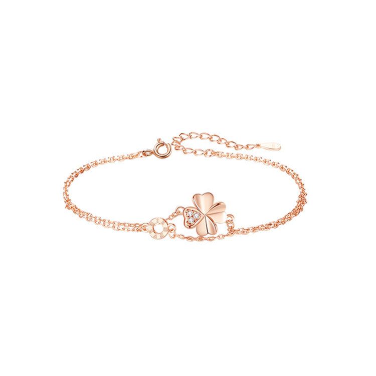Sterling Silver Four-Leaf Clover Bracelet for Women
