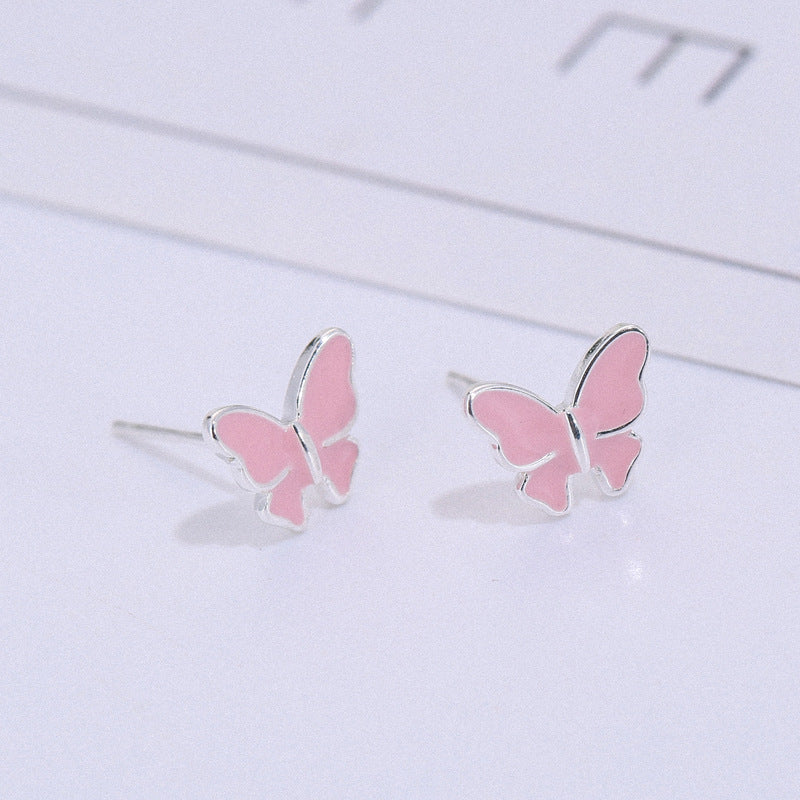 Butterfly Earrings, Korean Style, 925 Silver Studs