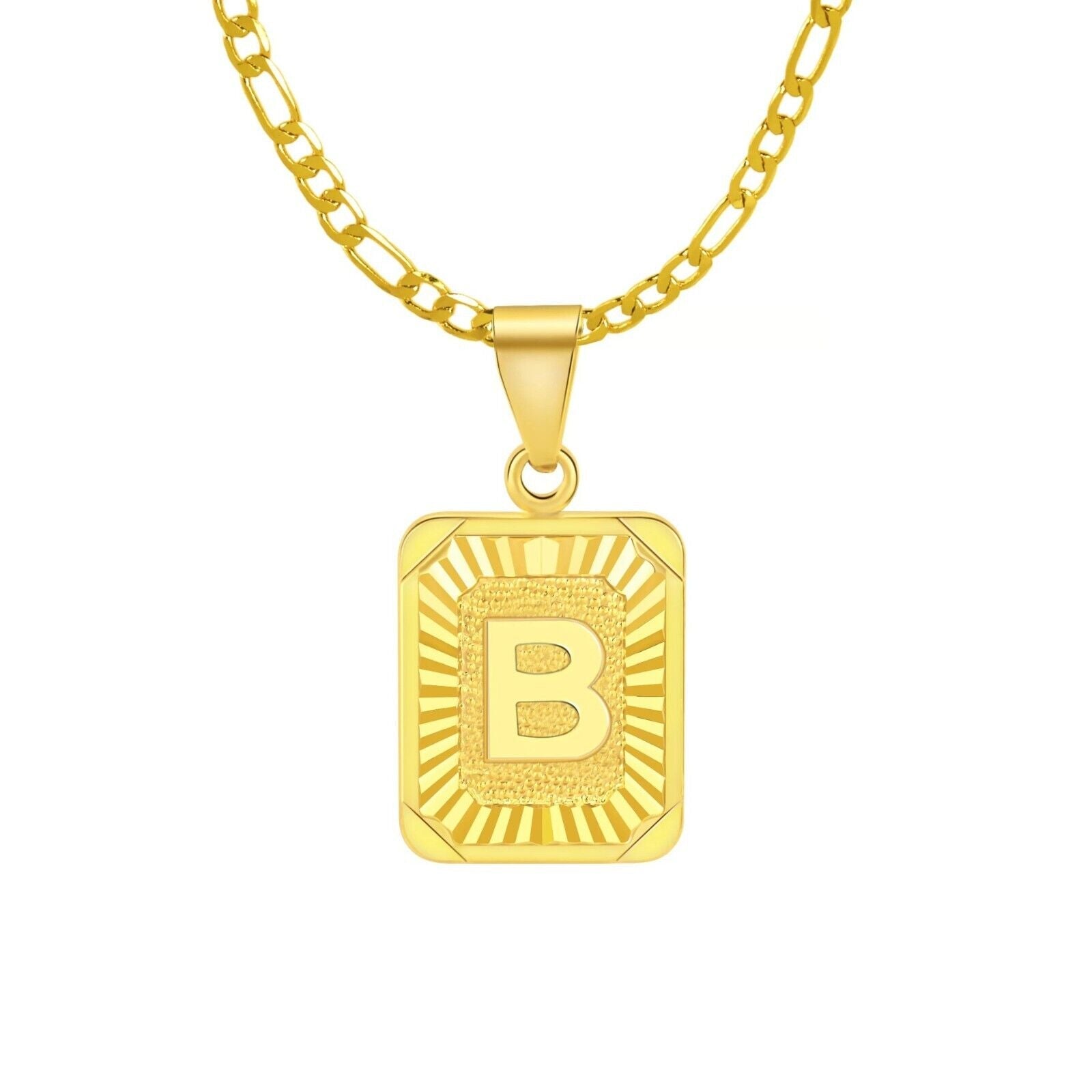 18" Gold Plated Initial Letter Pendant Necklace Stainless Steel Figaro Chain