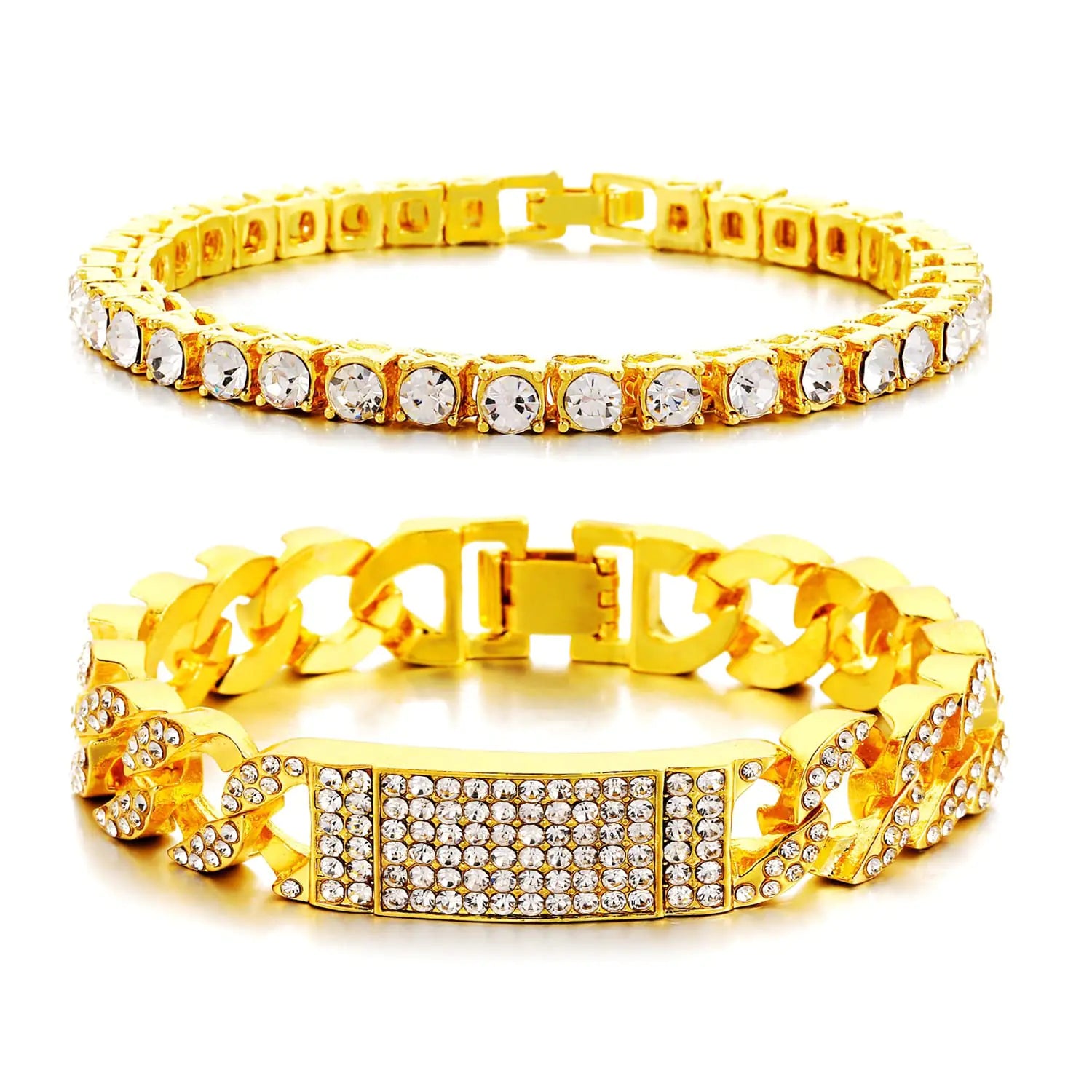 Luxe 14K Gold & Silver Diamond Bracelet Duo