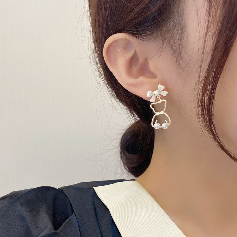 Cute Cartoon Bear Bow Knot Earrings for Girls