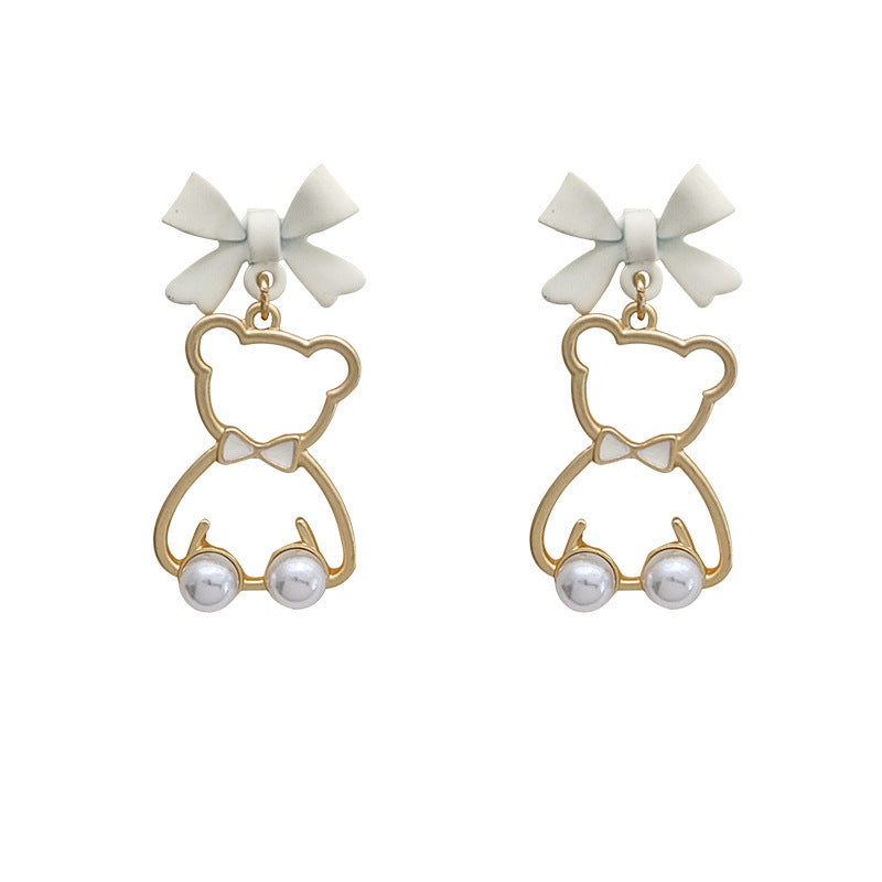 Cute Cartoon Bear Bow Knot Earrings for Girls