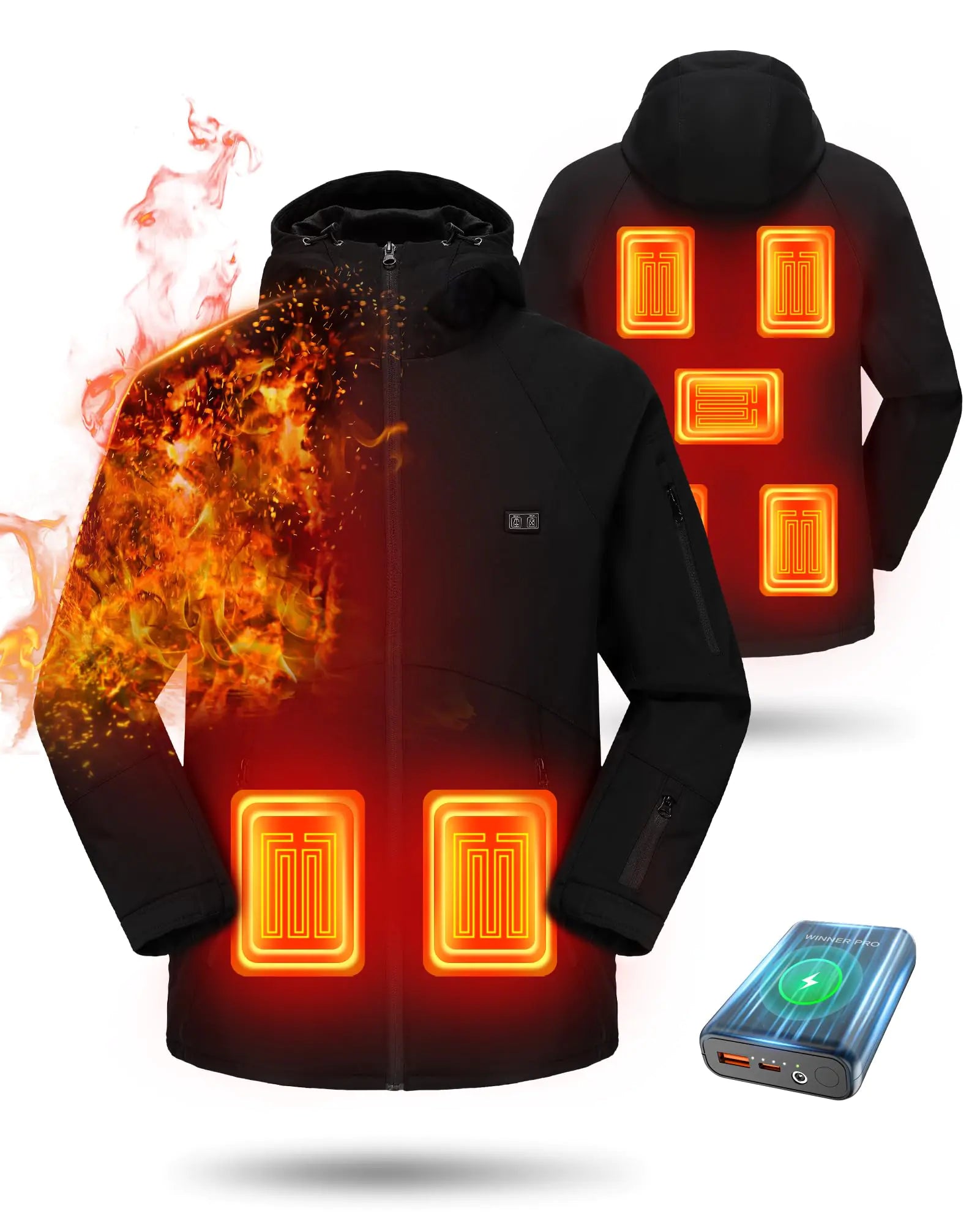 WINNER PRO Heated Jackets for Men - 2024 Upgrade Winter Outdoor Soft Shell Electric Heating Coat with 7.4V 16000mAh BATTERY