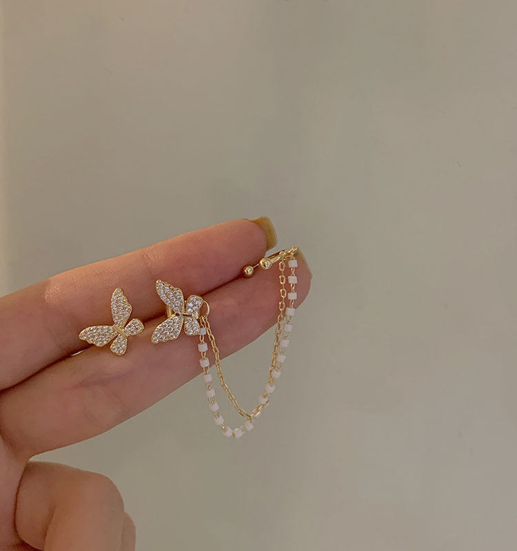 Butterfly Ear Clips for Women - Korean Style Tassel Earrings