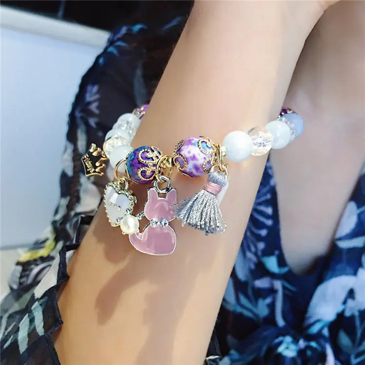 Beaded Bracelet with Cat Crown - Bohemian Style