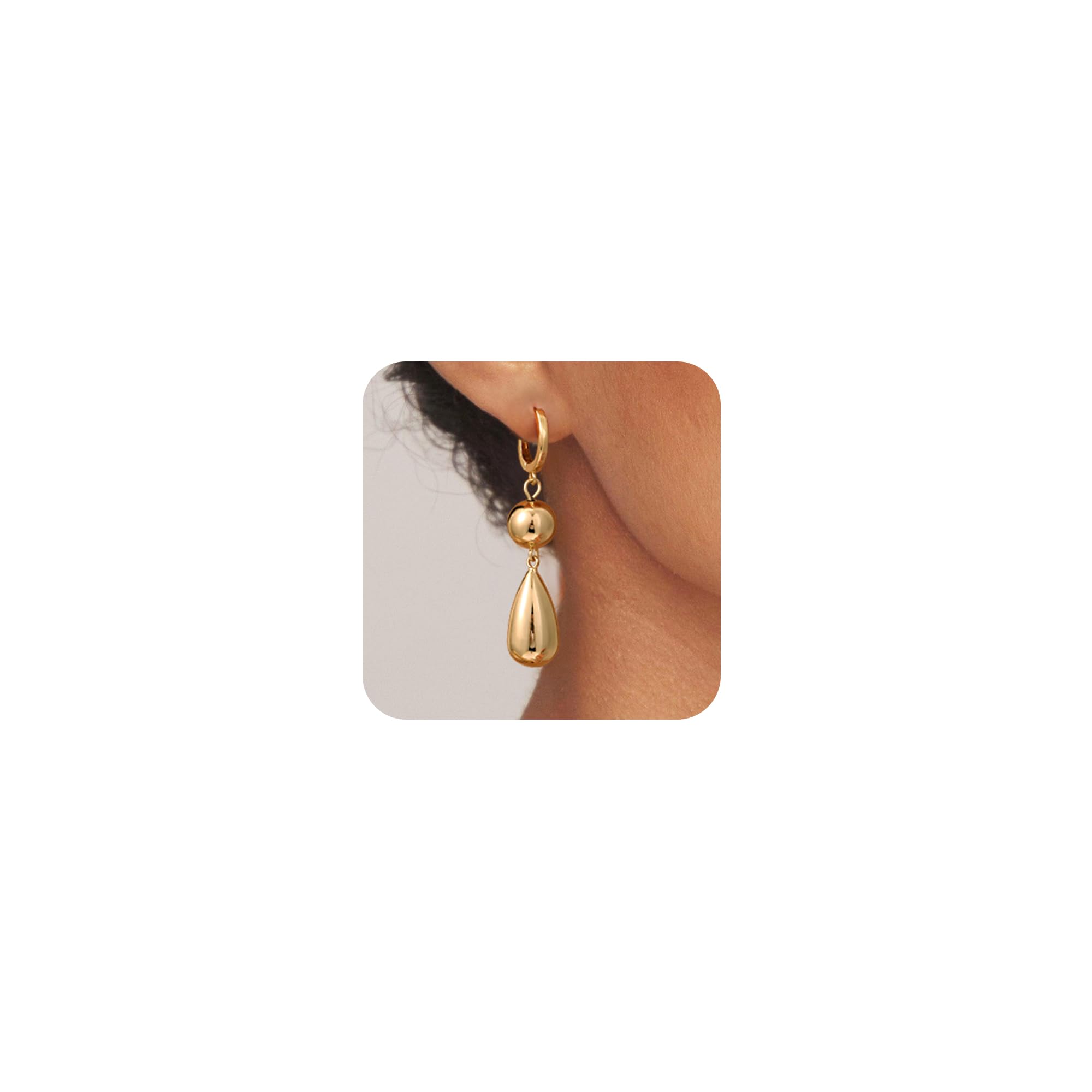 HEVOCY Gold Dangle Earrings: Dainty Statement Earrings 14k Gold Earrings for Women Ball and Teardrop Earrings Cute Lightweight Hypoallergenic Fashion Gold Jewelry for Women Trendy