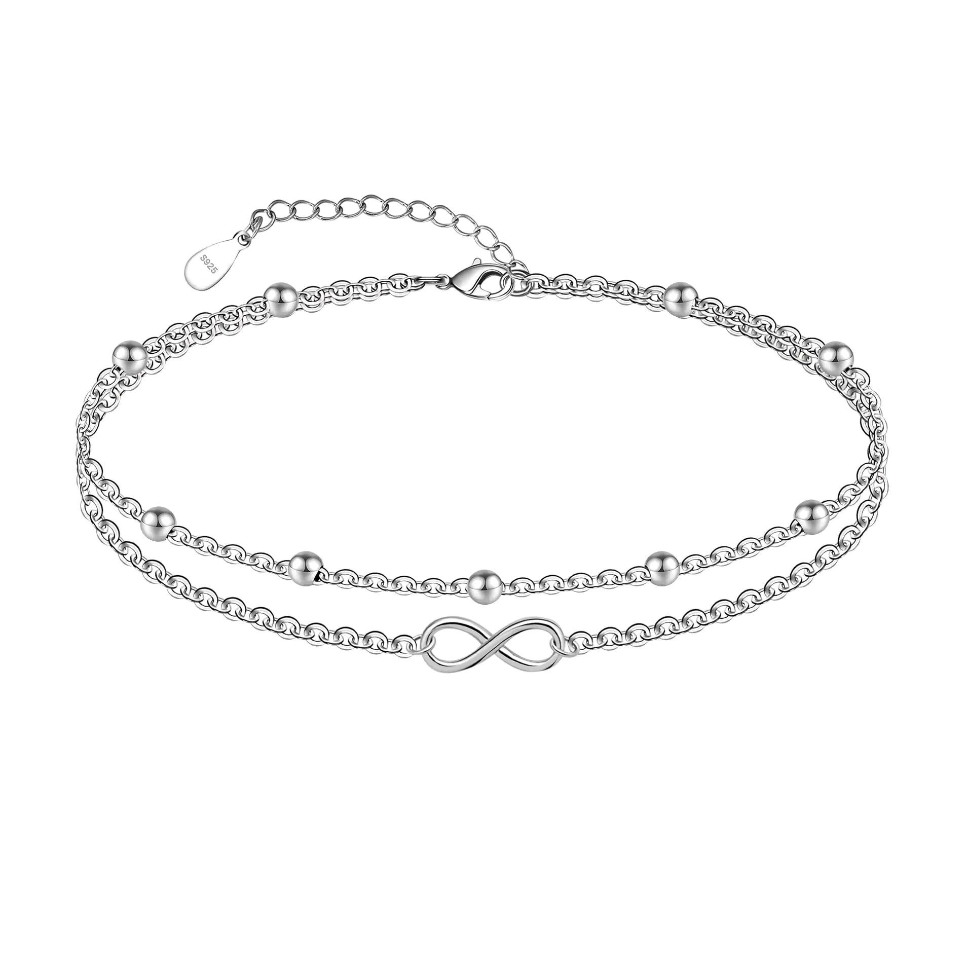 CHIC & ARTSY Infinity Anklet 925 Sterling Silver Infinity Layered Anklet for Women Double Layer Infinity Anklet Bracelet Cute Multi Layered Anklet Infinity Sign Chain Anklet