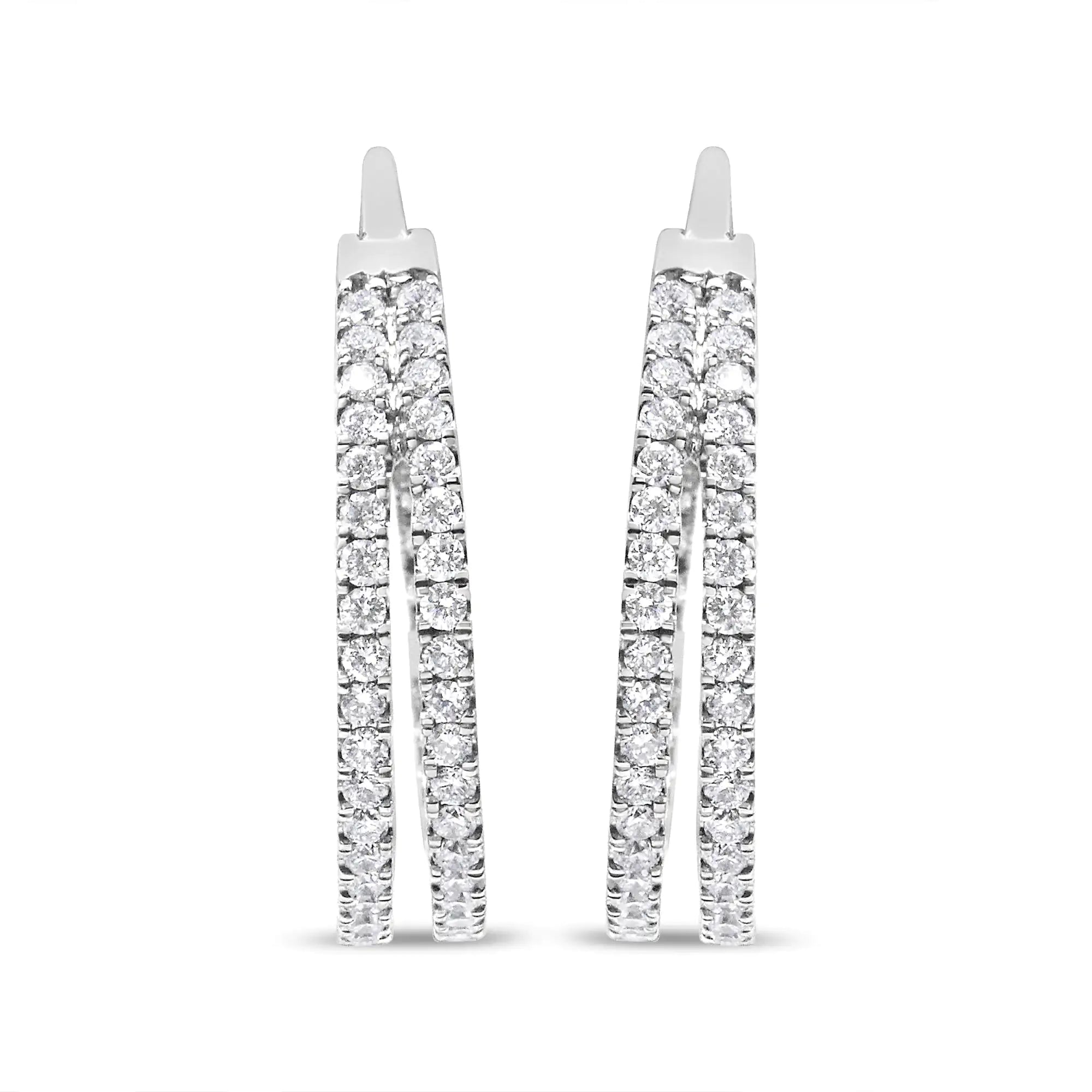 10K White Gold 1 1/2 Cttw Lab Grown Diamond Inside Out Double Row Split Criss Cross 3/4" Inch Hoop Earrings (G-H Color, SI1-SI2 Clarity)