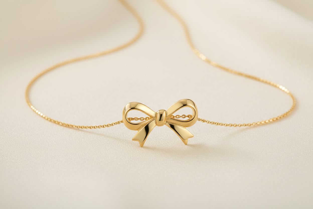 Gold Bow Necklace for Women – 18K Gold Plated Dainty Bow Pendant Jewelry