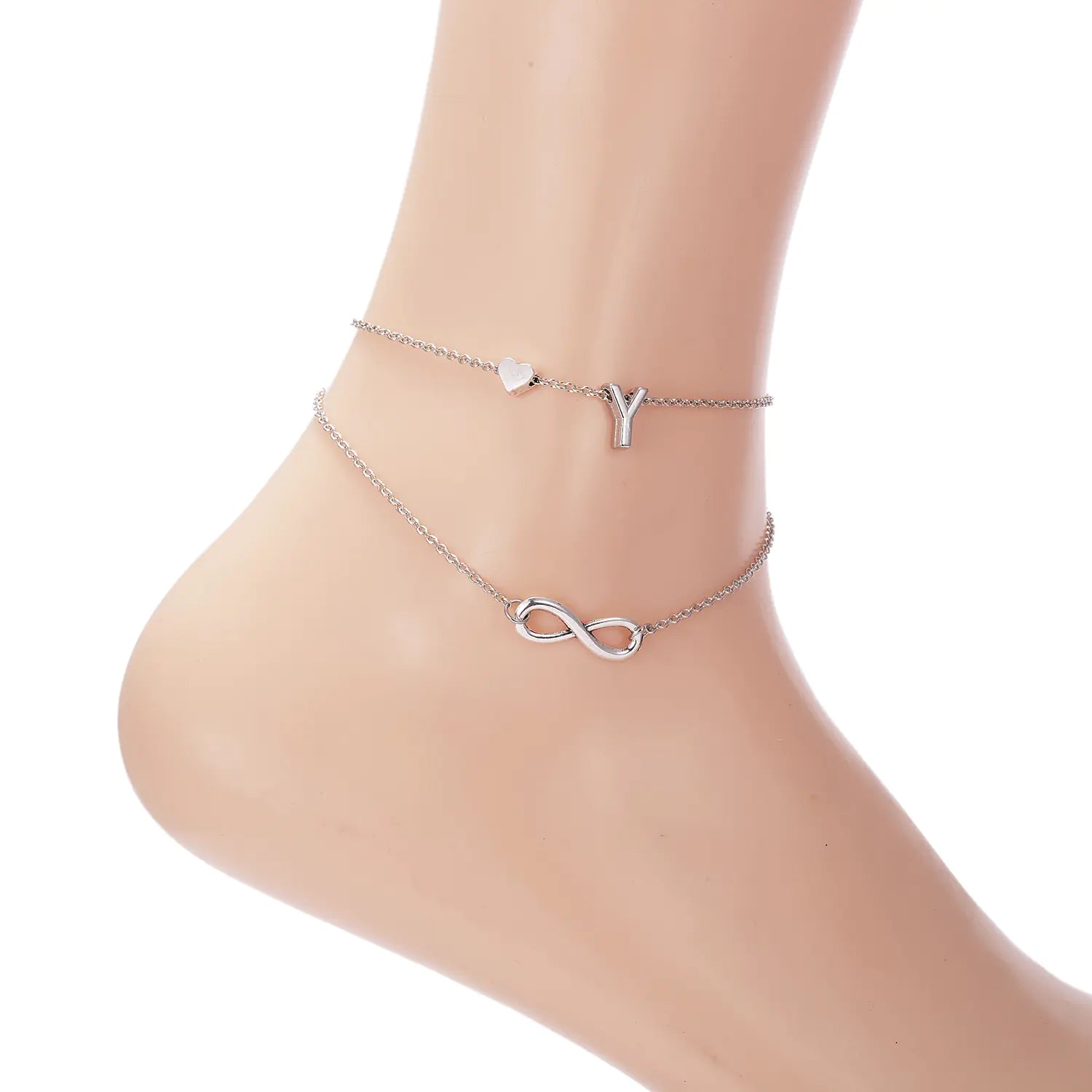 Trendy Double Layer Letter & Heart Beach Anklet