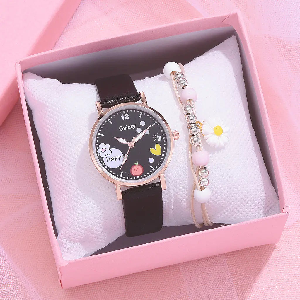 Gaiety New Women's PU Watch and Bracelet Set
