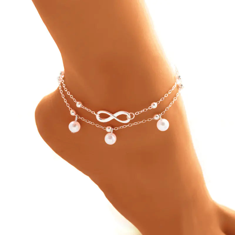 Trendy Handmade Double Layer Pearl Anklet Bracelet