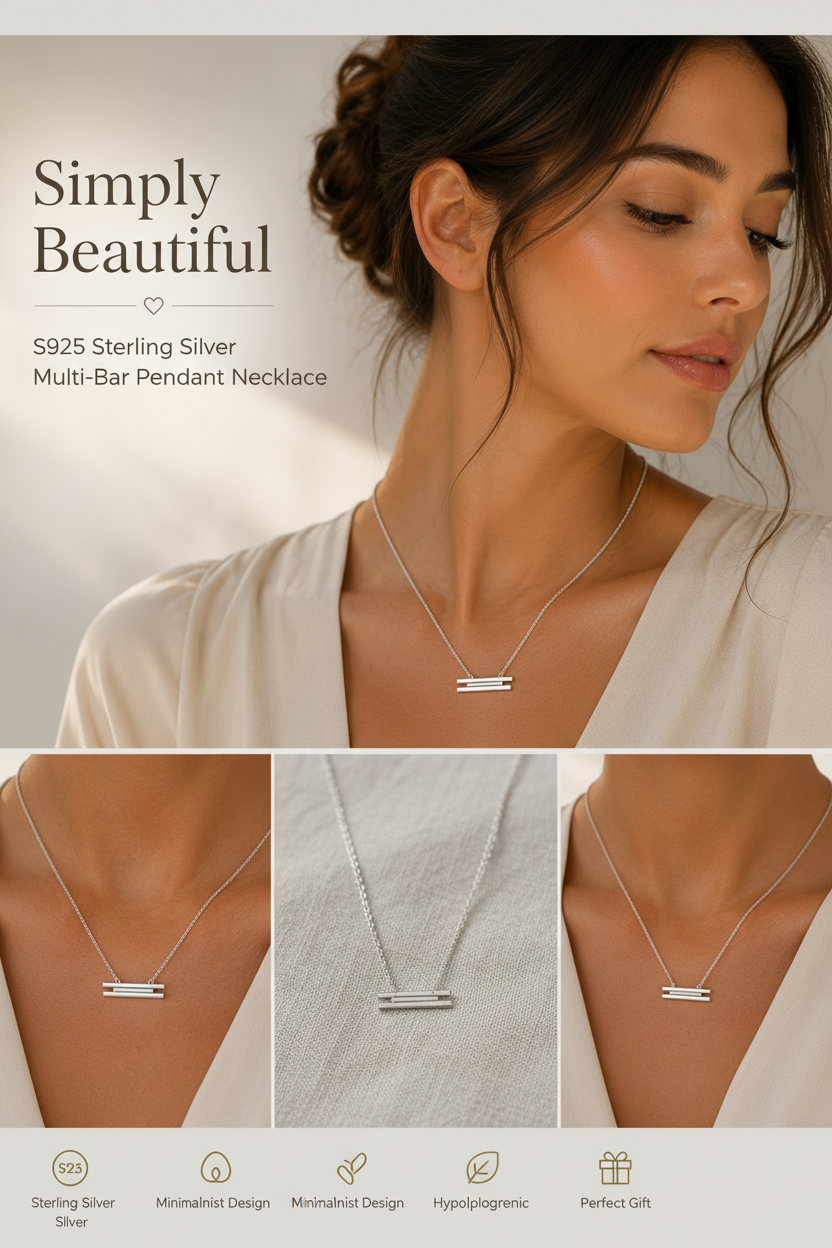Silver Multi-Bar Pendant Necklace