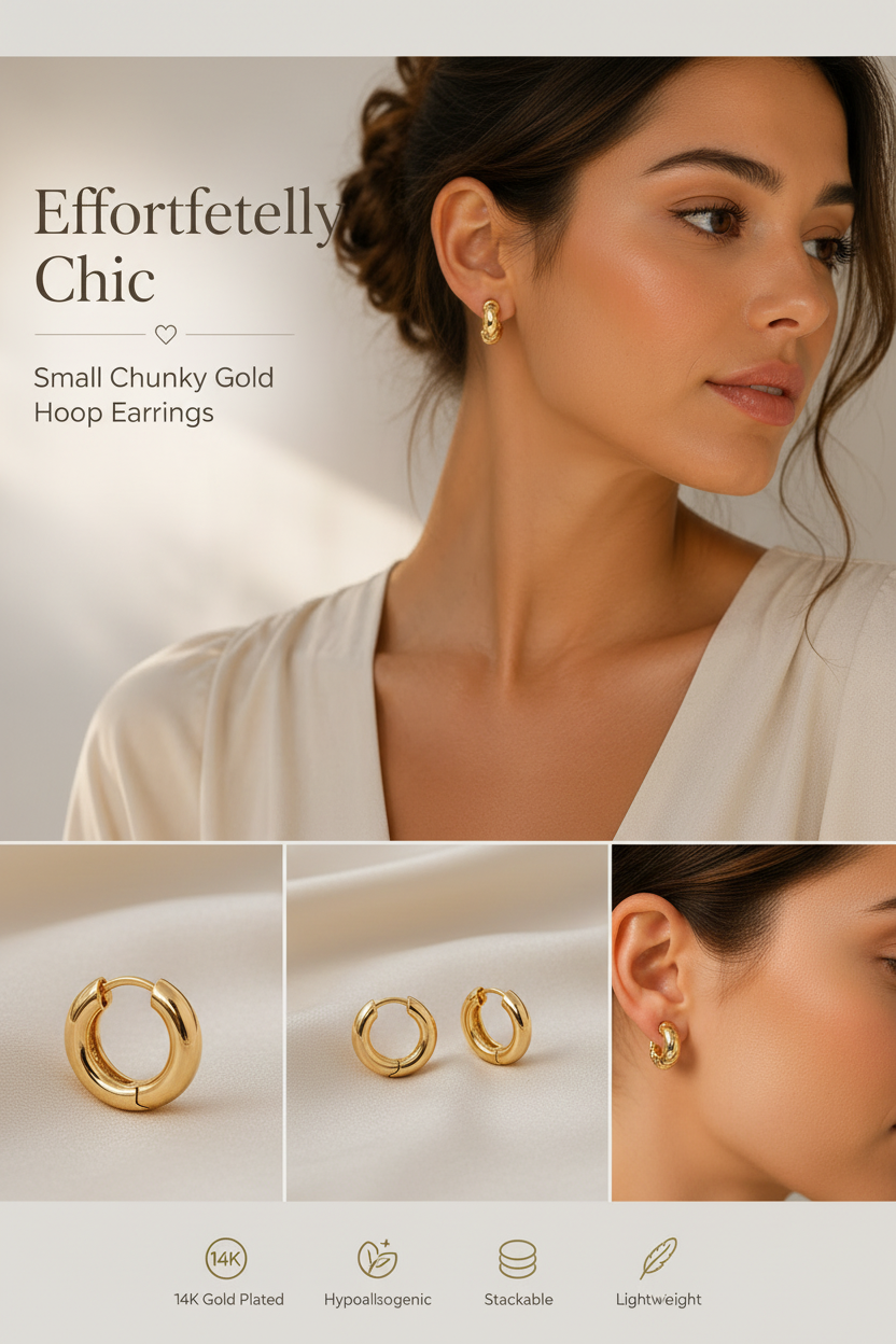 Small Chunky Gold Hoop Earrings