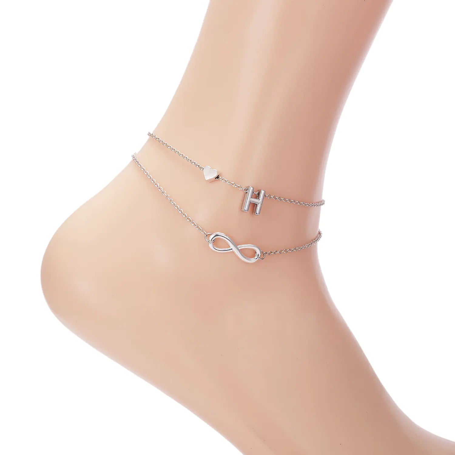 Trendy Double Layer Letter & Heart Beach Anklet