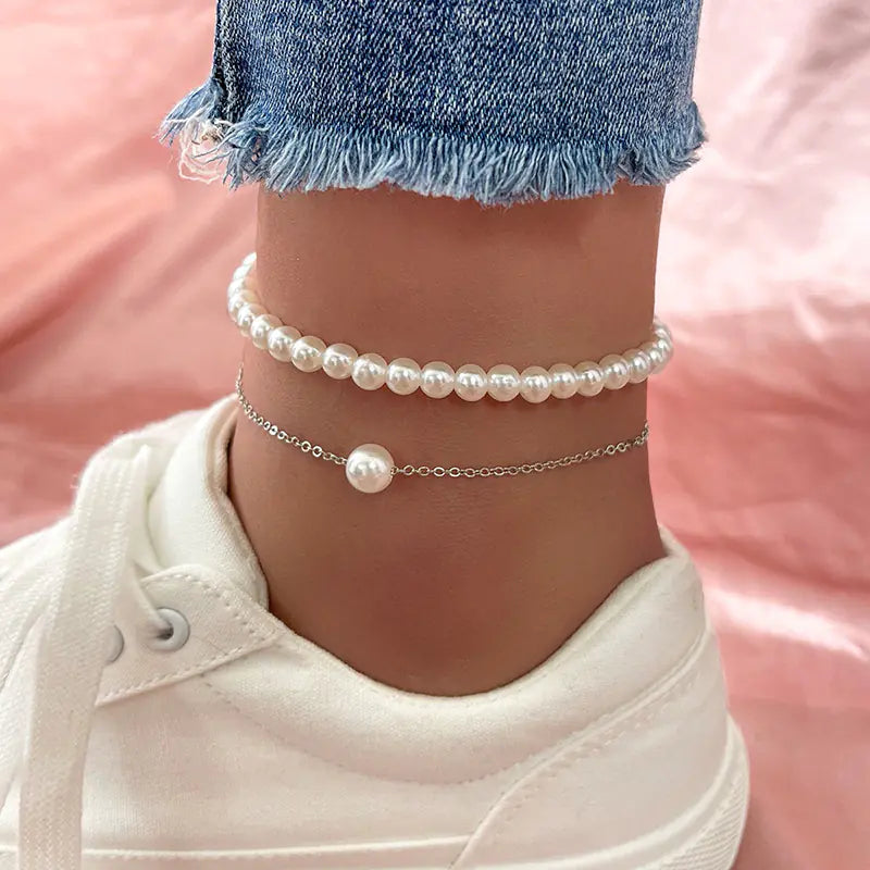 Stylish Double-layer Pearl Anklet - Simple and Versatile